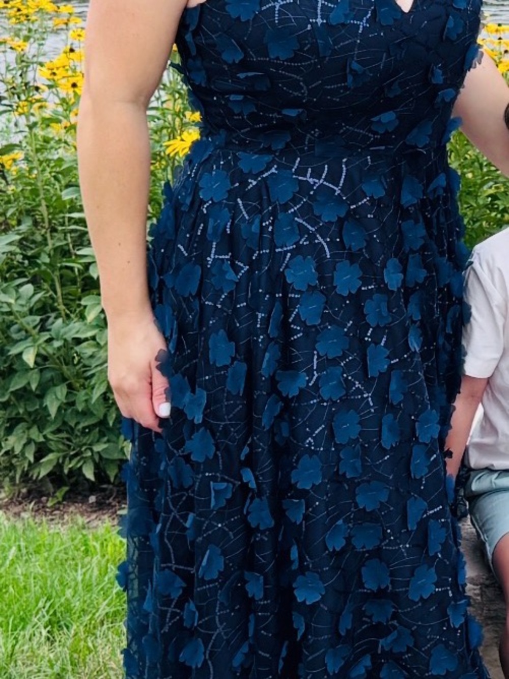 Eliza J Navy Floral Appliqué Girl's Formal Dress